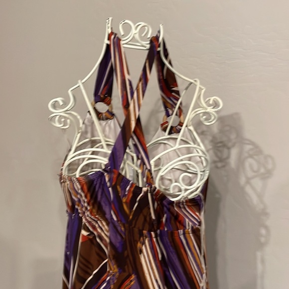 Long maxi dress.  Purple brown and tan. - Picture 3 of 4
